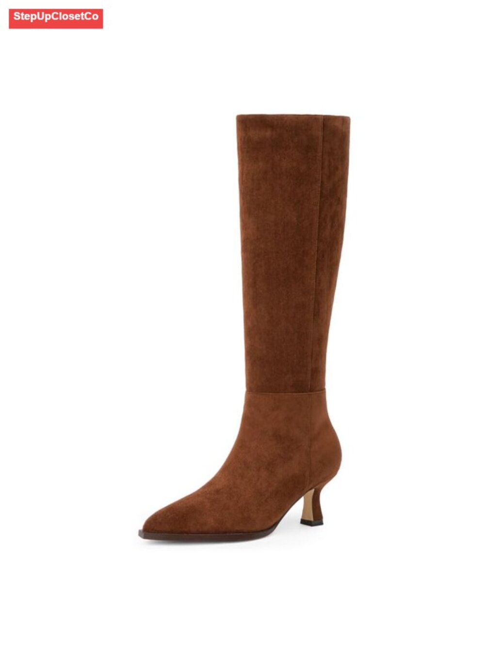 Kitten Heel Knee High Boots Pointed Toe Faux Suede Side Zip Women's
